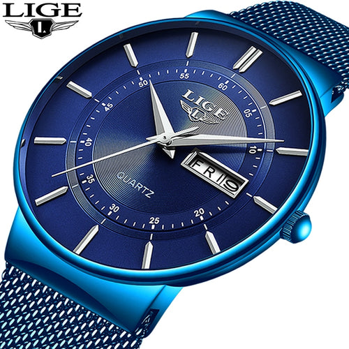 2019 New Blue Quartz Clock LIGE Mens